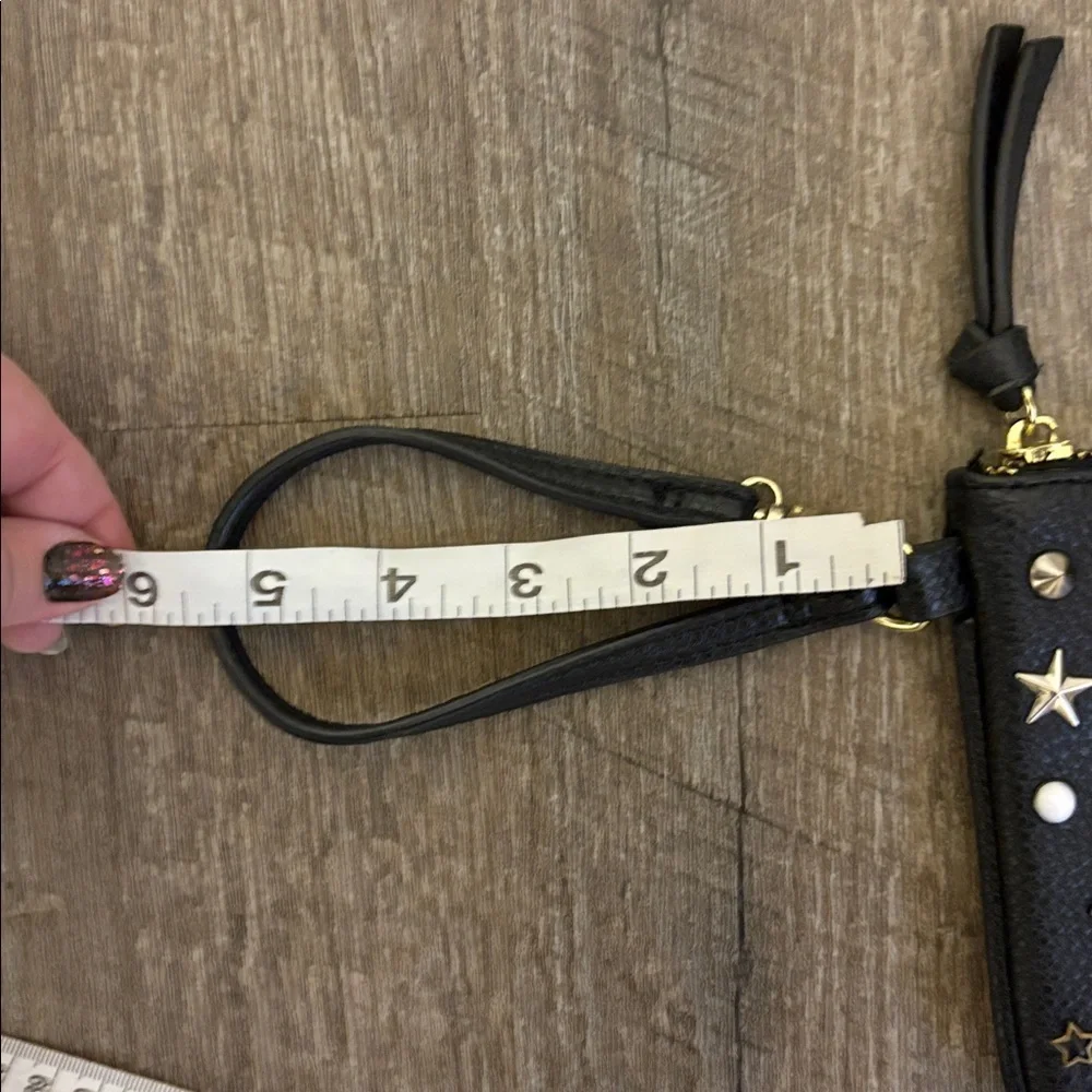 Steve Madden Far Out Space Studded Star Patch Rainbow Rhinestone Black Wristlet